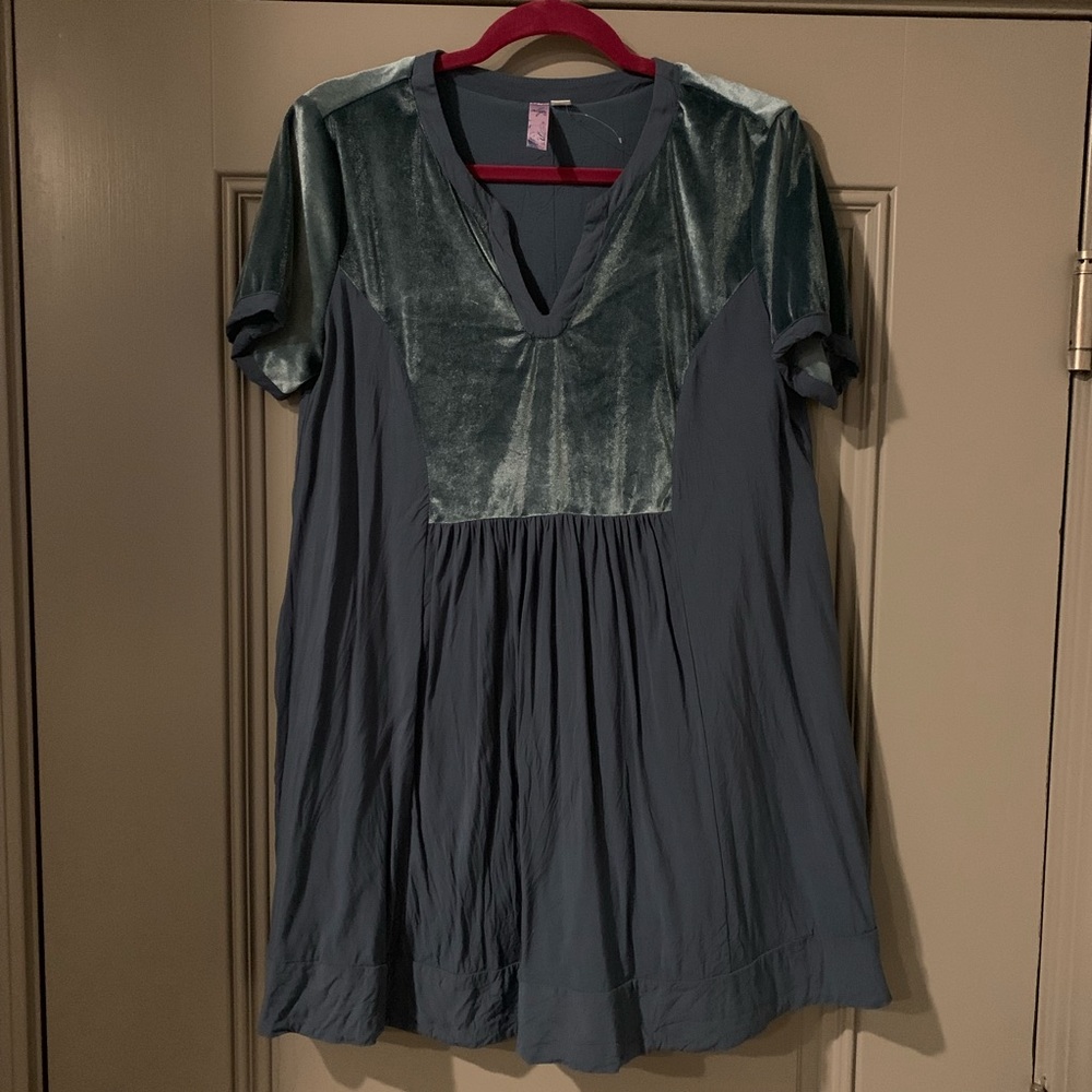 Teal Mini Dress with Velour Accents